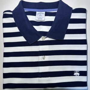 Brooks Brothers Cotton Striped Pique Polo Shirt - Navy/White - Size XXL